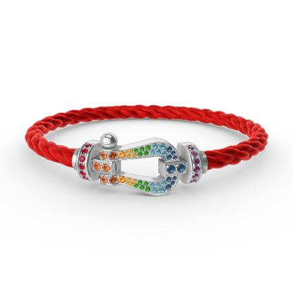 [moco jewelrys] Großes Hufeisen-Armband mit farbigen Diamanten, Silber