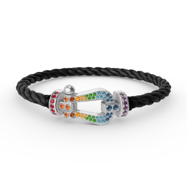 [moco jewelrys] Großes Hufeisen-Armband mit farbigen Diamanten, Silber