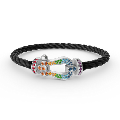 [moco jewelrys] Großes Hufeisen-Armband mit farbigen Diamanten, Silber