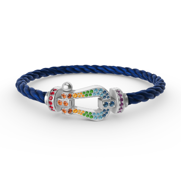 [moco jewelrys] Großes Hufeisen-Armband mit farbigen Diamanten, Silber