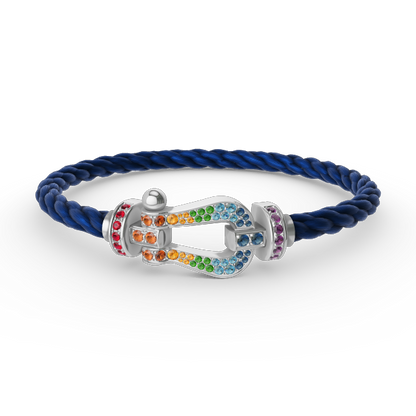 [moco jewelrys] Großes Hufeisen-Armband mit farbigen Diamanten, Silber
