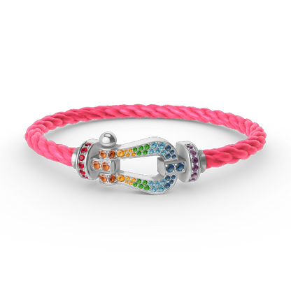 [moco jewelrys] Großes Hufeisen-Armband mit farbigen Diamanten, Silber