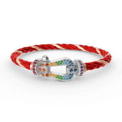 [moco jewelrys] Großes Hufeisen-Armband mit farbigen Diamanten, Silber