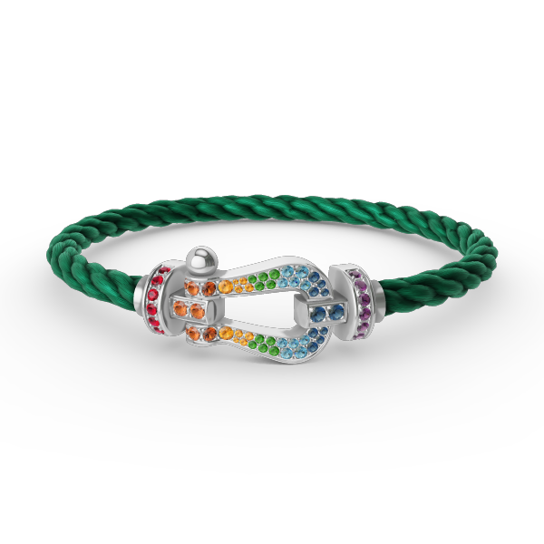 [moco jewelrys] Großes Hufeisen-Armband mit farbigen Diamanten, Silber