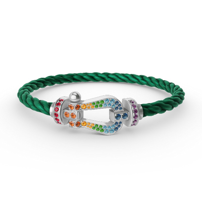 [moco jewelrys] Großes Hufeisen-Armband mit farbigen Diamanten, Silber