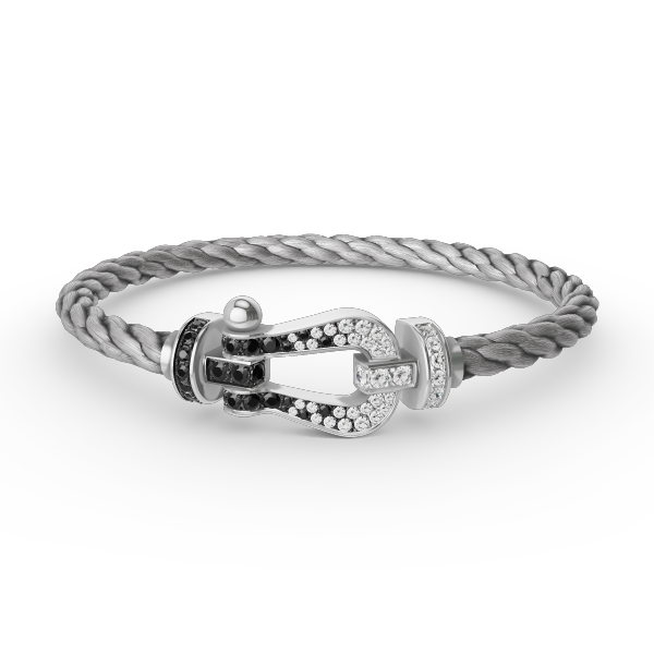 ??Loco?¡¥FORCE LARGE HORSESHOE BLACK WHITE DIAMOND BRACELET SILVER