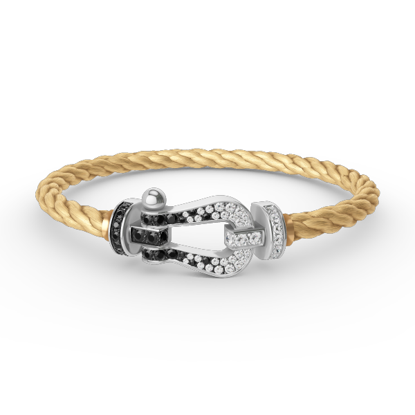 [moco jewelrys] Großes Hufeisenarmband mit schwarzen und weißen Diamanten, Silber