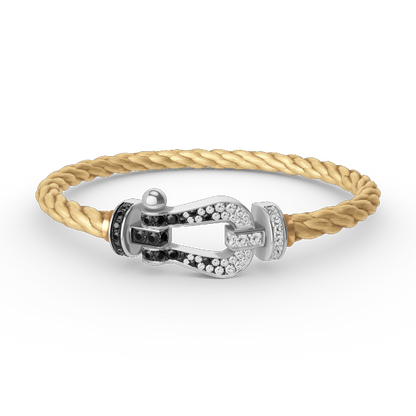 [moco jewelrys] Großes Hufeisenarmband mit schwarzen und weißen Diamanten, Silber