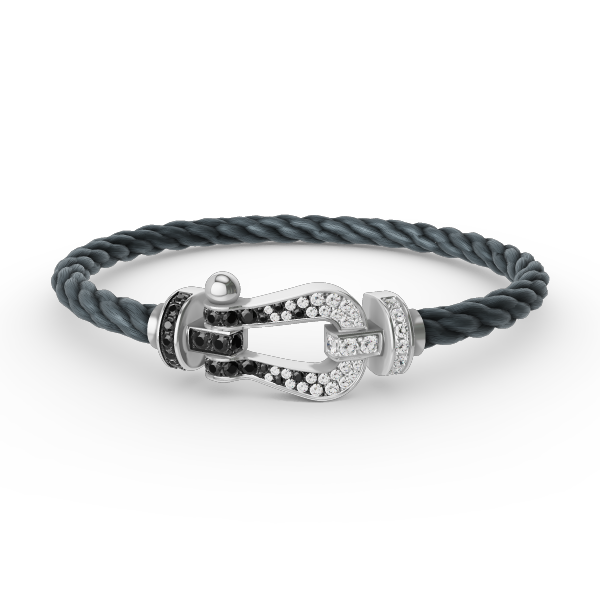 ??Loco?¡¥FORCE LARGE HORSESHOE BLACK WHITE DIAMOND BRACELET SILVER