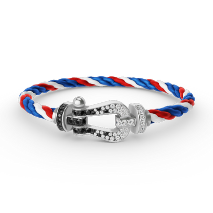 [moco jewelrys] Großes Hufeisenarmband mit schwarzen und weißen Diamanten, Silber