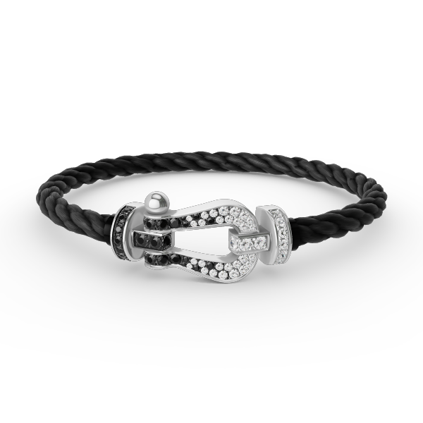 [moco jewelrys] Großes Hufeisenarmband mit schwarzen und weißen Diamanten, Silber