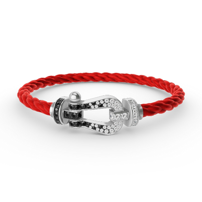 [moco jewelrys] Großes Hufeisenarmband mit schwarzen und weißen Diamanten, Silber