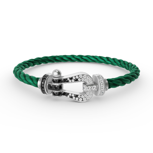 [moco jewelrys] Großes Hufeisenarmband mit schwarzen und weißen Diamanten, Silber