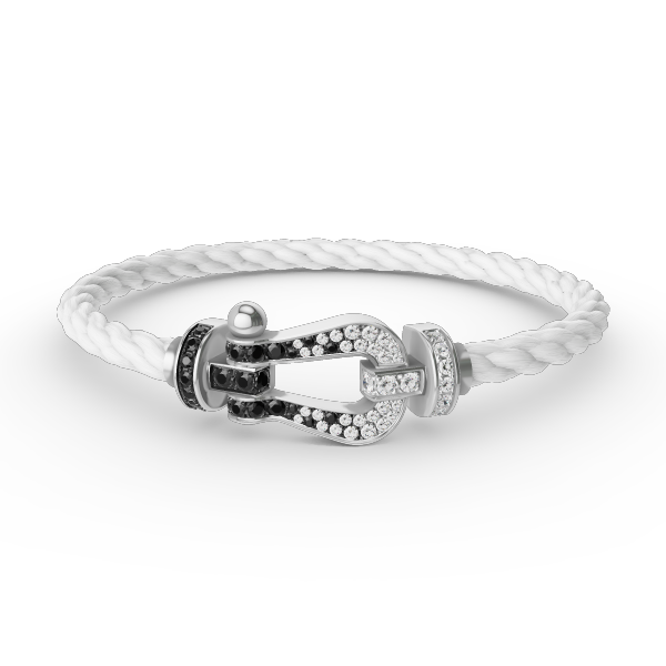 ??Loco?¡¥FORCE LARGE HORSESHOE BLACK WHITE DIAMOND BRACELET SILVER