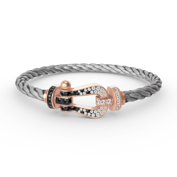 [moco jewelrys] Großes Hufeisenarmband in Schwarz-Weiß mit Diamanten in Roségold