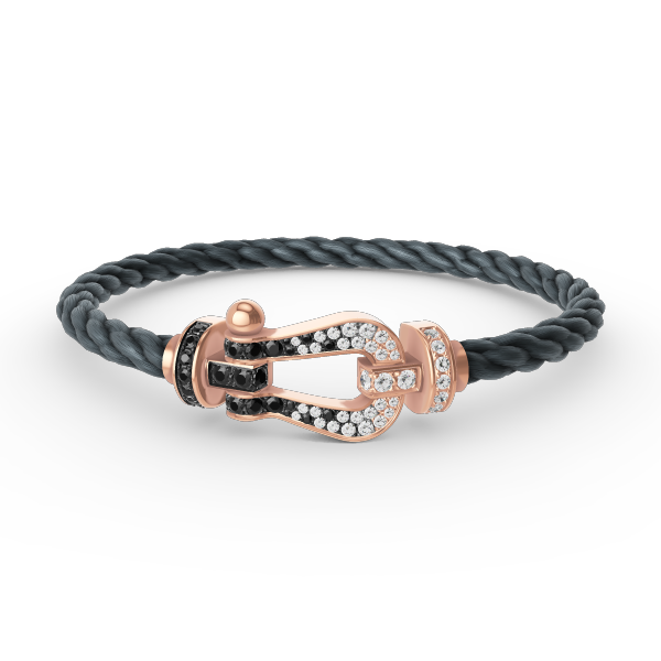 [moco jewelrys] Großes Hufeisenarmband in Schwarz-Weiß mit Diamanten in Roségold