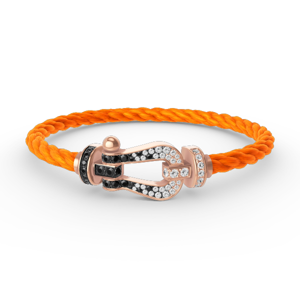 [moco jewelrys] Großes Hufeisenarmband in Schwarz-Weiß mit Diamanten in Roségold