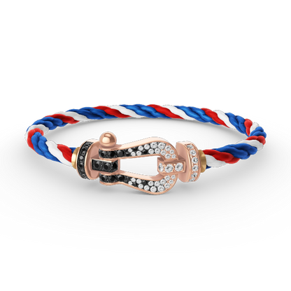 [moco jewelrys] Großes Hufeisenarmband in Schwarz-Weiß mit Diamanten in Roségold