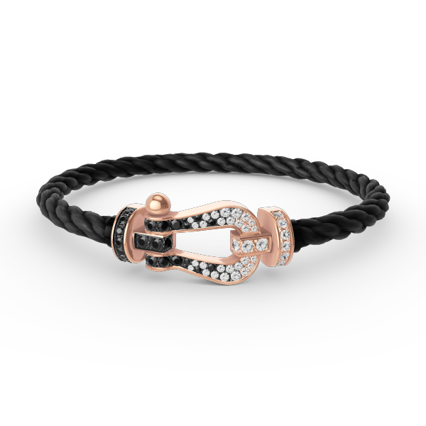 [moco jewelrys] Großes Hufeisenarmband in Schwarz-Weiß mit Diamanten in Roségold