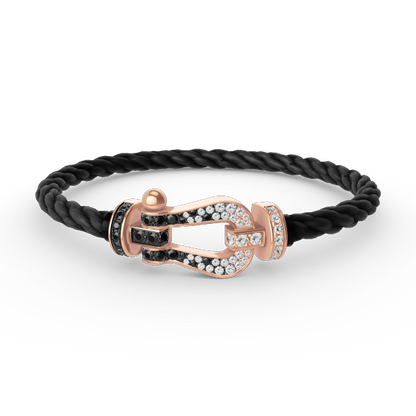 [moco jewelrys] Großes Hufeisenarmband in Schwarz-Weiß mit Diamanten in Roségold