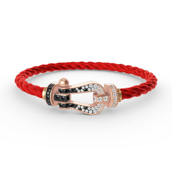 [moco jewelrys] Großes Hufeisenarmband in Schwarz-Weiß mit Diamanten in Roségold