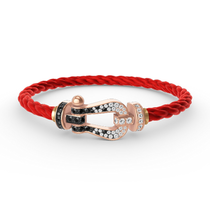 [moco jewelrys] Großes Hufeisenarmband in Schwarz-Weiß mit Diamanten in Roségold