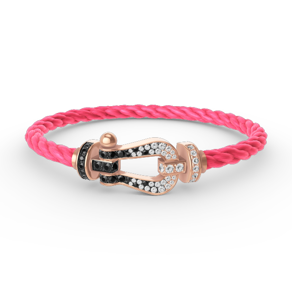 [moco jewelrys] Großes Hufeisenarmband in Schwarz-Weiß mit Diamanten in Roségold