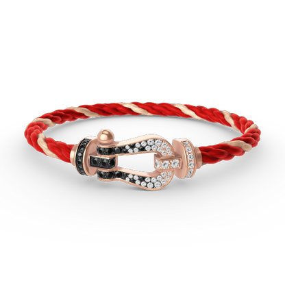[moco jewelrys] Großes Hufeisenarmband in Schwarz-Weiß mit Diamanten in Roségold