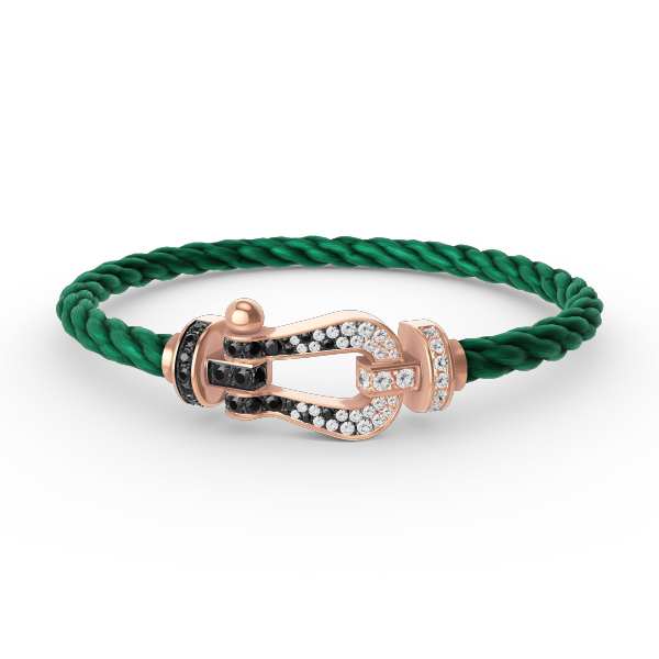 [moco jewelrys] Großes Hufeisenarmband in Schwarz-Weiß mit Diamanten in Roségold