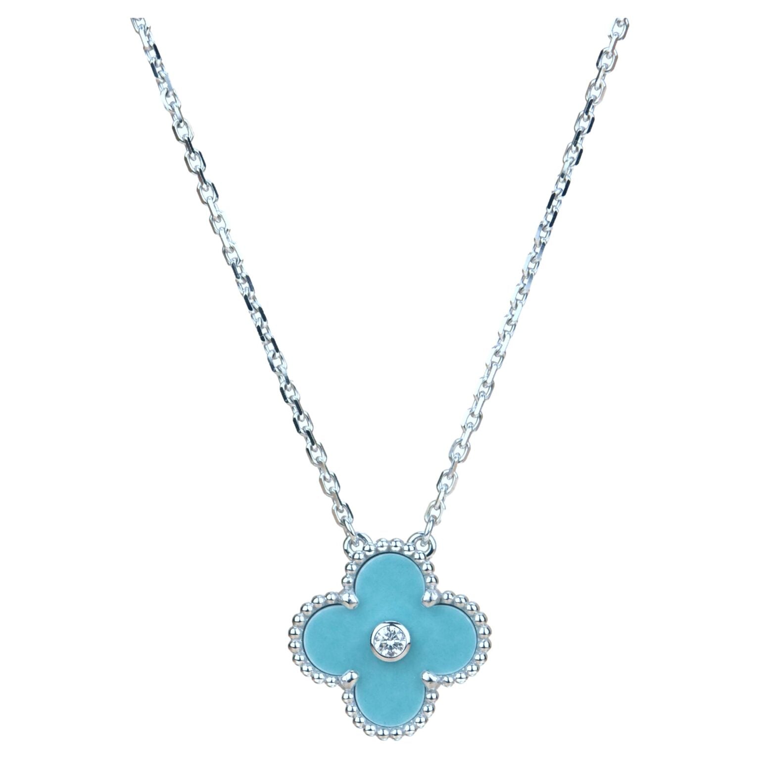 ??Loco?¡¥CLOVER 15MM DIAMOND SVRES PORCELAIN  NECKLACE SILVER