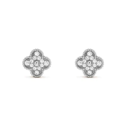 ??Loco?¡¥CLOVER 1 MOTIFS DIAMOND STUD EARRINGS SILVER