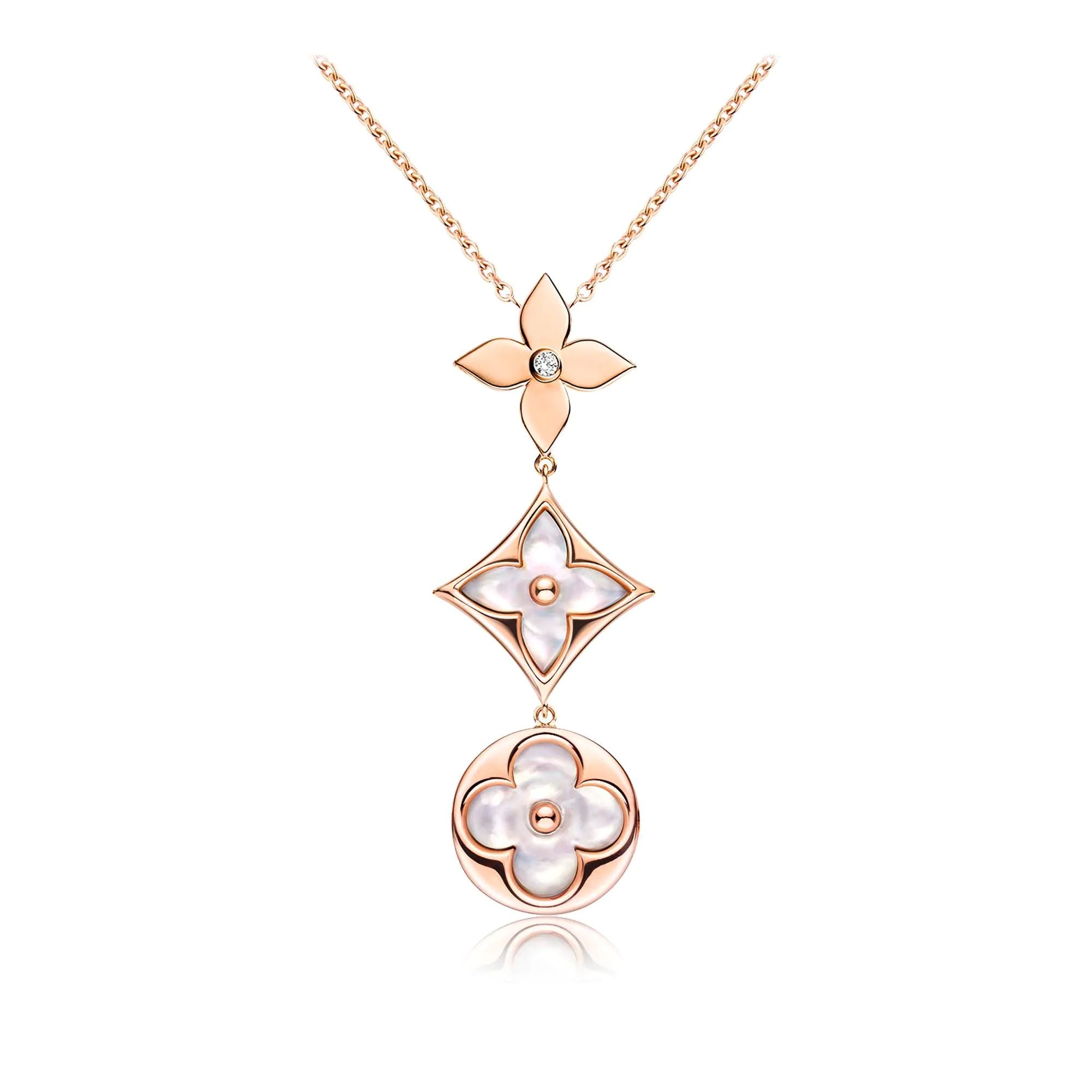 ??Loco?¡¥COLOR BLOSSOM LARIAT NECKLACE PINK GOLD WHITE MOTHER PEARL AND DIAMOND