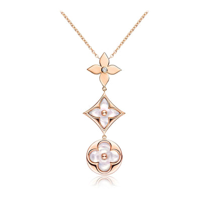 [moco jewelrys] COLOR BLOSSOM LARIAT-HALSKETTE, ROSA GOLD, WEISSES PERLMUTT UND DIAMANT