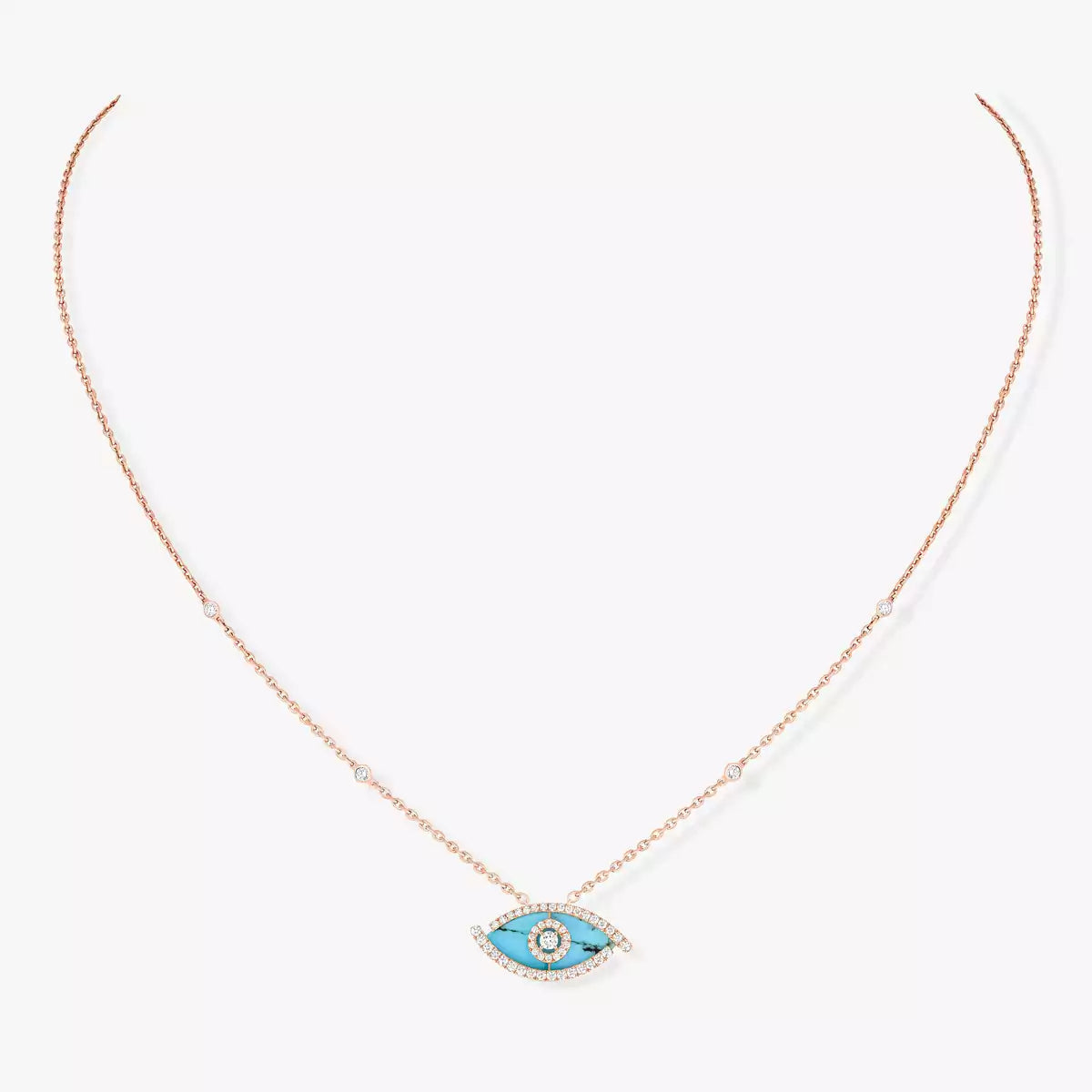[moco jewelrys]Lucky Eye Diamond Necklace in Rose Gold and Turquoise
