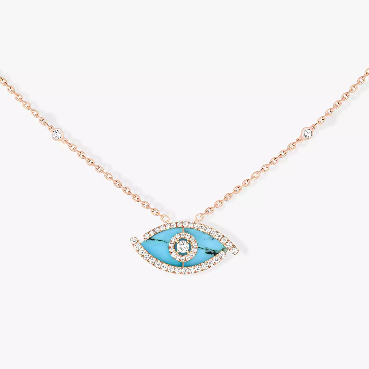[moco jewelrys]Lucky Eye Diamond Necklace in Rose Gold and Turquoise
