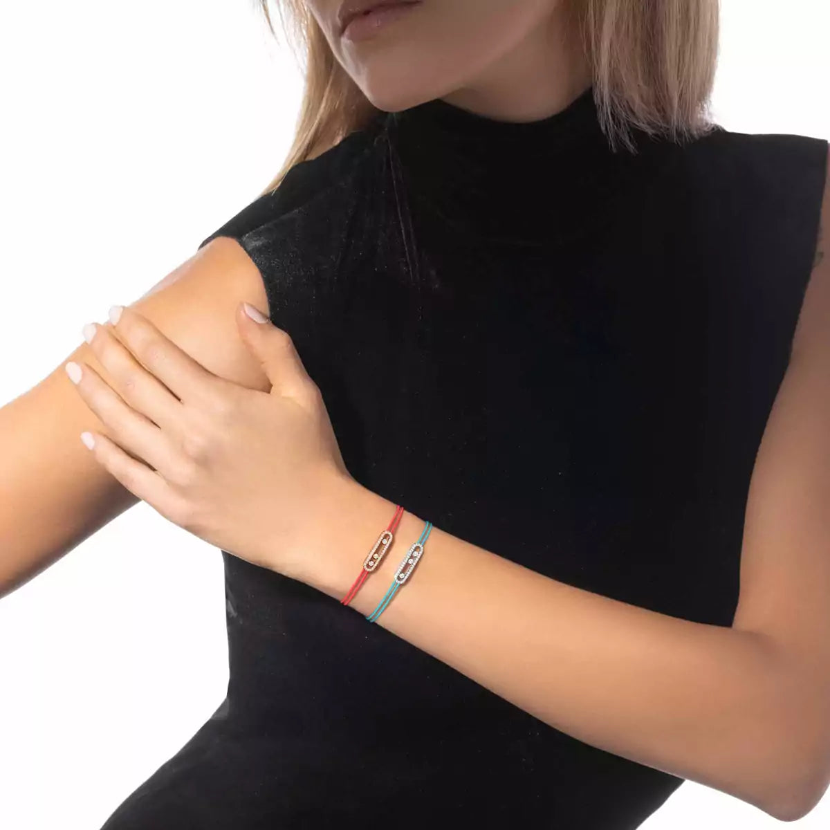 [moco jewelrys]Messika Care(s) pink cord pavé bracelet