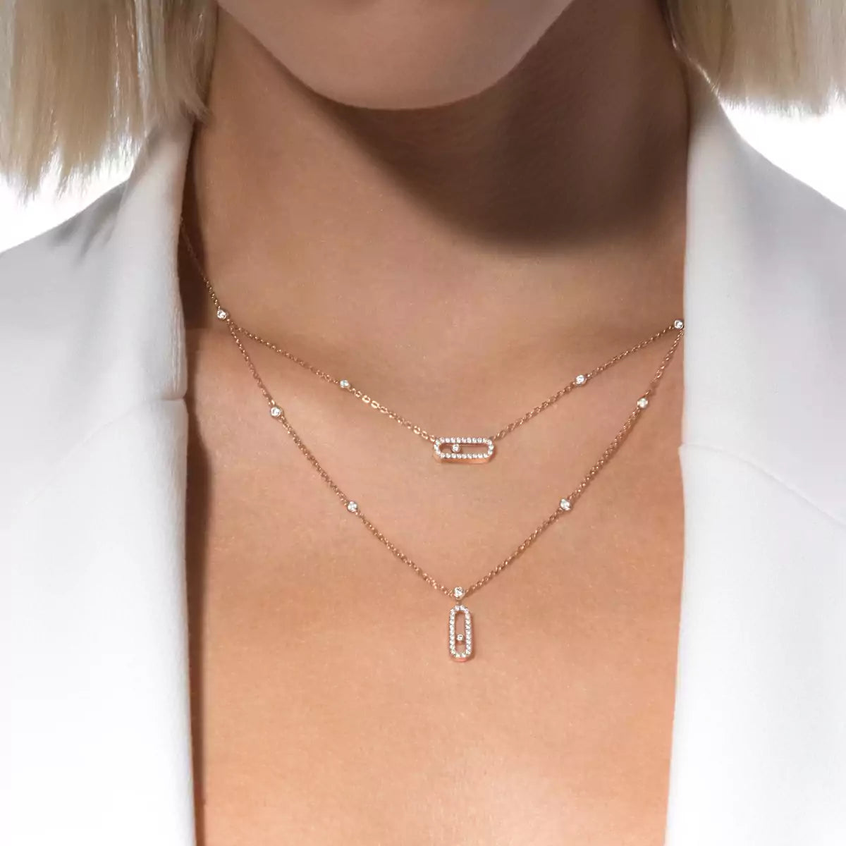 [moco jewelrys]2 Rows Rose Gold Diamond Pave_ Necklace Move Uno