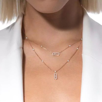[moco jewelrys]2 Rows Rose Gold Diamond Pave_ Necklace Move Uno