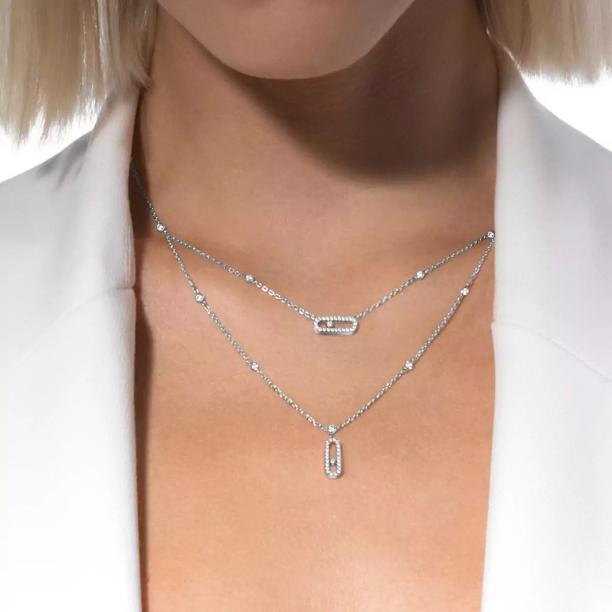 [moco jewelrys]2 Rows Rose Gold Diamond Pave_ Necklace Move Uno