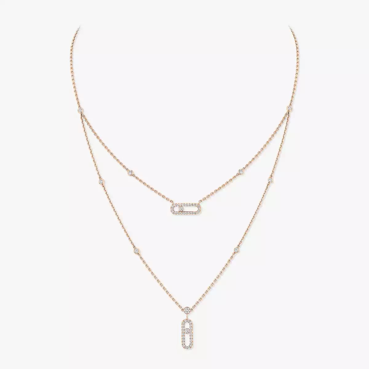 [moco jewelrys]2 Rows Rose Gold Diamond Pave_ Necklace Move Uno
