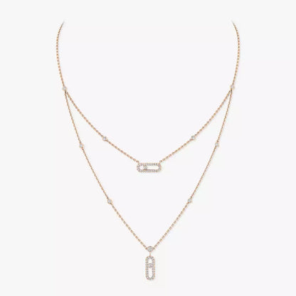 [moco jewelrys]2 Rows Rose Gold Diamond Pave_ Necklace Move Uno