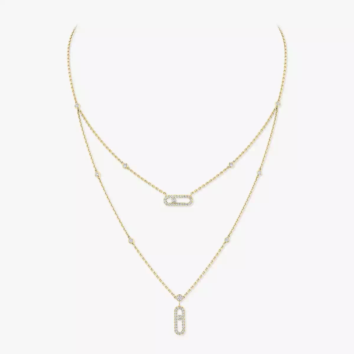 [moco jewelrys]2 Rows Rose Gold Diamond Pave_ Necklace Move Uno