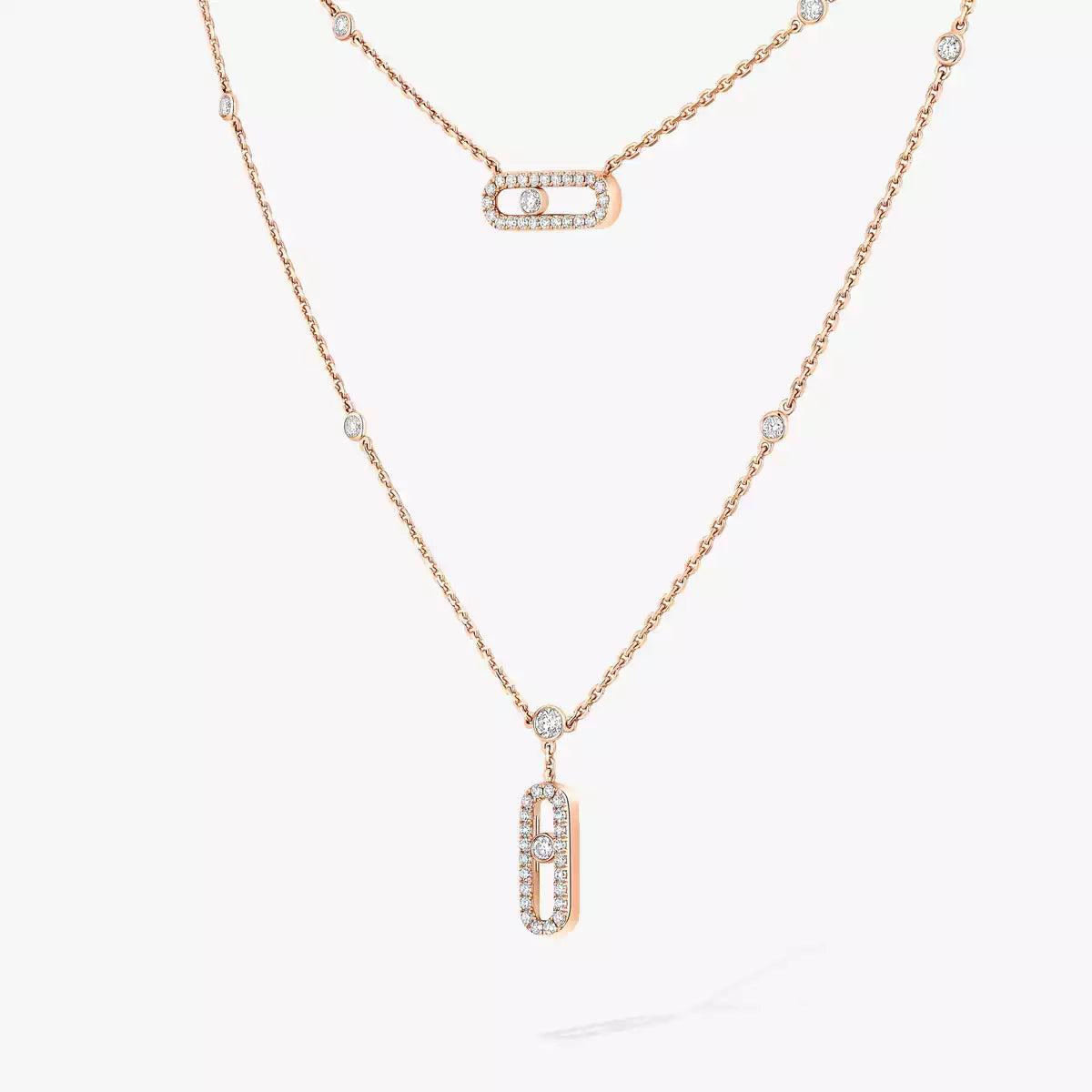 [moco jewelrys]2 Rows Rose Gold Diamond Pave_ Necklace Move Uno