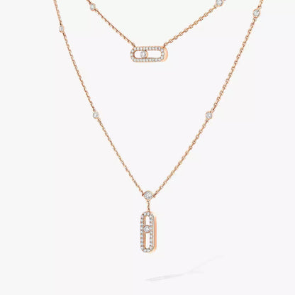 [moco jewelrys]2 Rows Rose Gold Diamond Pave_ Necklace Move Uno
