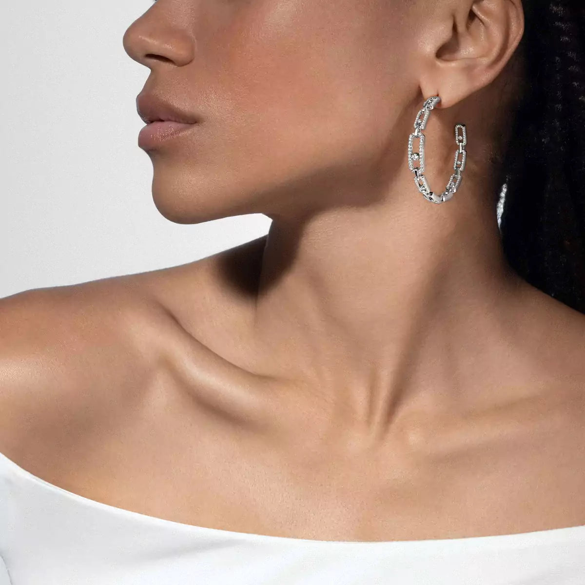 [[moco jewelrys]Move Link Diamond Hoop Earrings