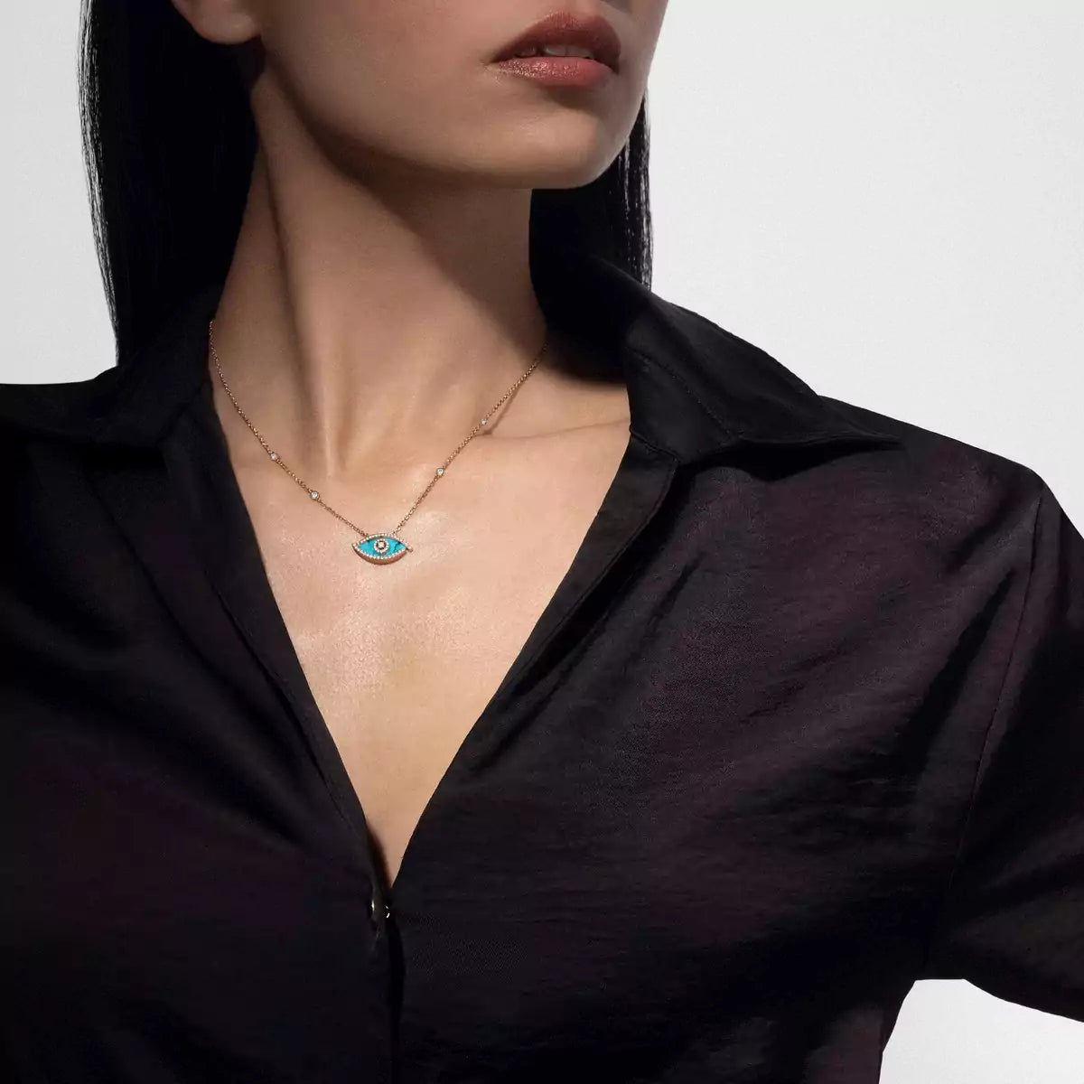 [moco jewelrys]Lucky Eye Diamond Necklace in Rose Gold and Turquoise