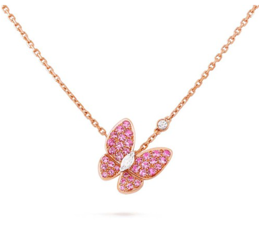 [moco jewellerys]バタフライ レッド ダイヤモンド ローズゴールド ネックレス