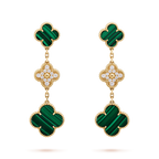 ??Loco?¡¥CLOVER EARRINGS GOLD MALACHITE DIAMOND 3 MOTIF