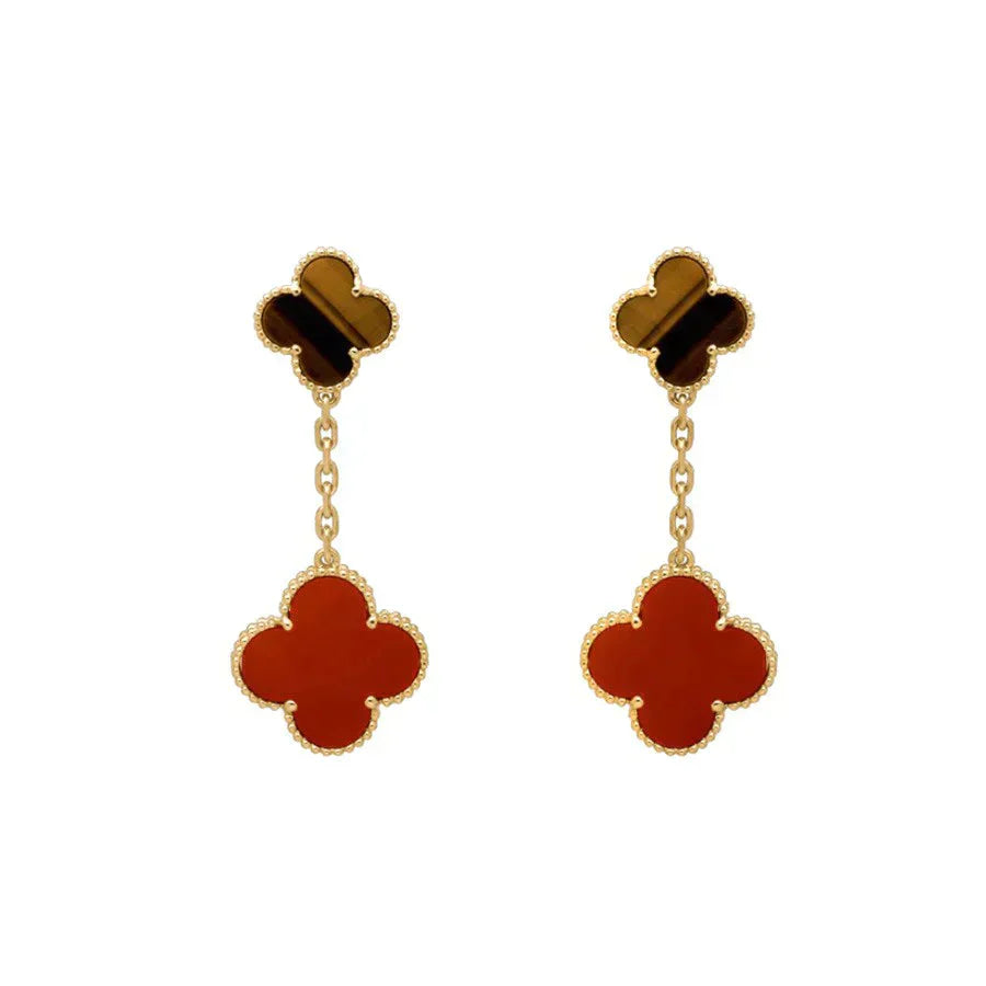??Loco?¡¥CLOVER  2 MOTIF  TIGER EYE CARNELIAN EARRINGS