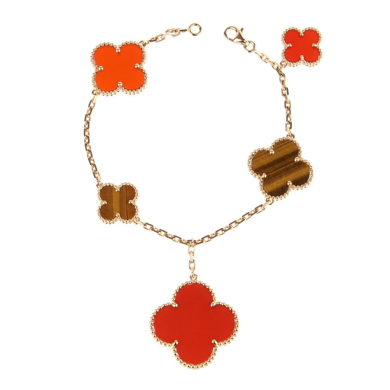 ??Loco?¡¥CLOVER BRACELET 5 MOTIFS CARNELIAN TIGER EYE